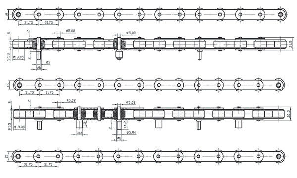  Food production and packaging line SS roller chain
